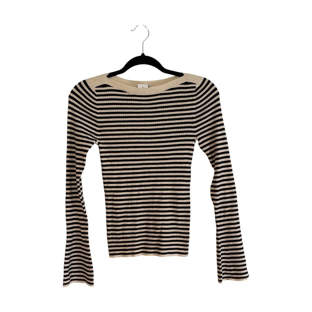 LOFT Sweater Black XS Womens Striped Ribbed Long Sleeve Boatneck NEW